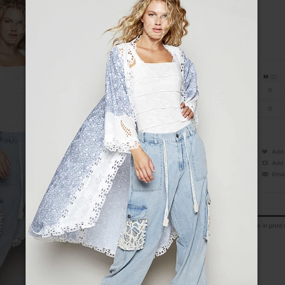 POL “Aruba” POL Vintage Washed Long Open Cardigan with Lace Detail Cover up 10_6